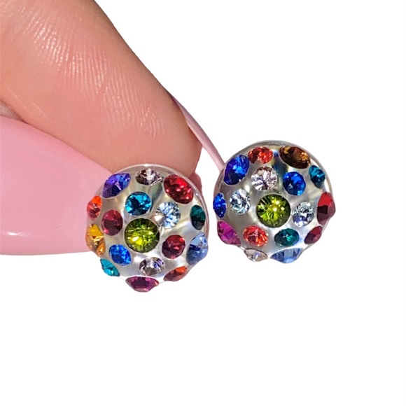 Multi Coloured Stud Earrings Embellished With Genuine “Crystal Stone Elements” - Picture 8 of 10